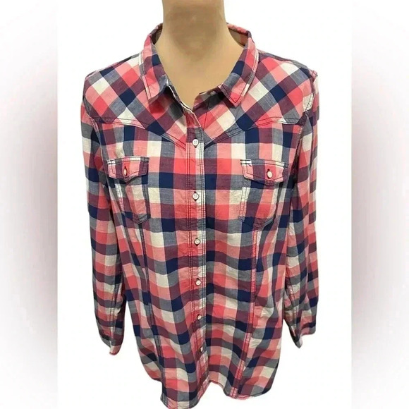 Bit & Bridle Pink, Blue & White Check, Long Sleeve, Button Down Western Shirt - Picture 1 of 10